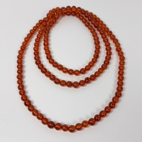 Vintage Natural Amber Beaded Necklace Long 46 in 8mm Beads Glow Gemstone - Picture 12 of 13